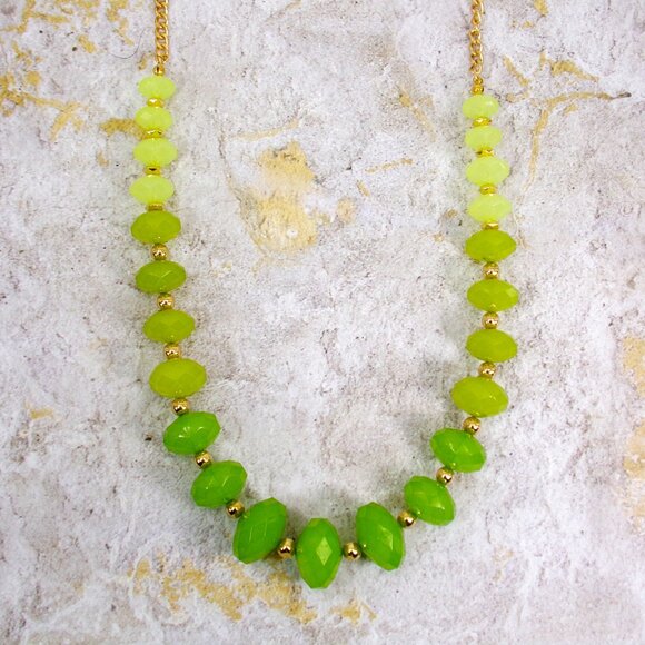 Green bead necklace made with light lime green to dark green color beads - Picture 10 of 10